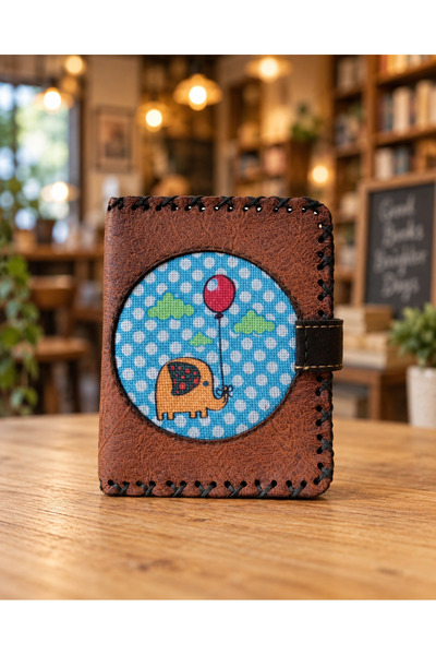 Balon ve Fil Desenli El Yapımı Tasarım Cüzdan - Turuncu