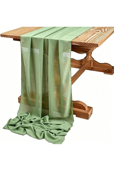 Bukela 74x300 cm Chiffon Table Runner, Sage Green Gauze Fabric for Cake Table...