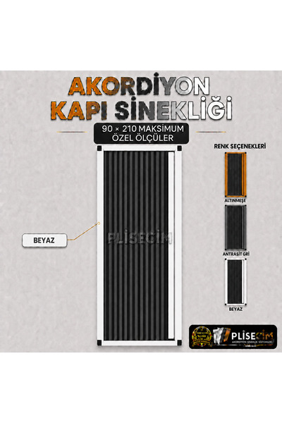 PLİSECİM Pileli Plise Sürgülü Akordiyon Kapı Sinekliği 90x210 cm Ölçü Aralığı...