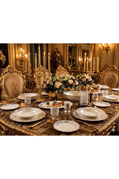 Generic Brand Luxury Dinnerware Set with Blue Embellishments Elegant 28-Piece...