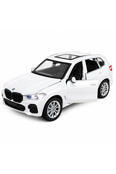 LEIBOO Mașină metalică BMW X5 Albă, scară 1:28, cu lumini, sunete, uși și cap...