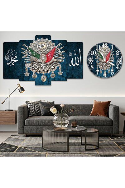 BellaaaModa Osmanlı temalı Dekoratif Desenli Mdf Tablo 5 Parça Set ve Saatli ...