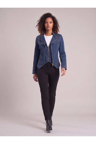 Bold & Young Jachetă de damă din denim Lycra, albastră, cu fermoar și cusături detaliate