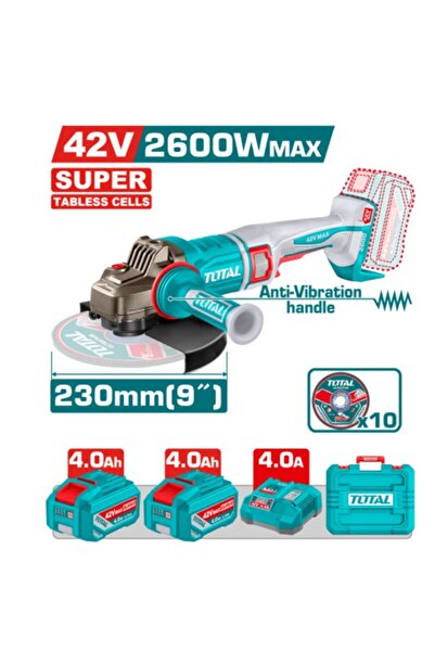 TOTAL Li-ion Akülü 42v Kömürsüz 230mm Akülü Büyük Taşlama Taglı4260182
