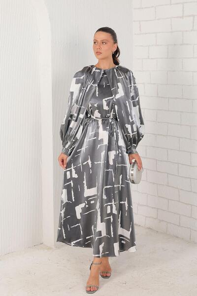 BRZ COLLECTION Rochie elegantă din satin imprimată digital, neagră