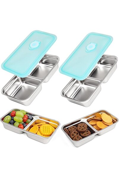 Tazweeq 2 Pack Stainless Steel Snack Containers with Airtight Lids, Double Co...