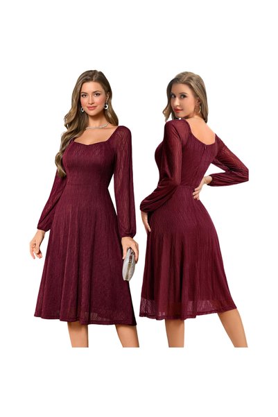 OtherMax Rochie de damă Midi de cocktail din dantelă de seară elegantă vișini...