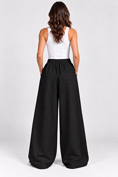 TENA Women's Black Elastic Waist Wide Leg Sweatpants