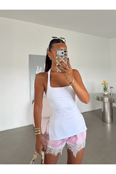 myd Halter Neck Side Slit Blouse - White