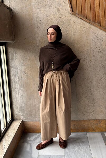 fayaboutique.com Camel Poplin Kumaş Vira Pantolon