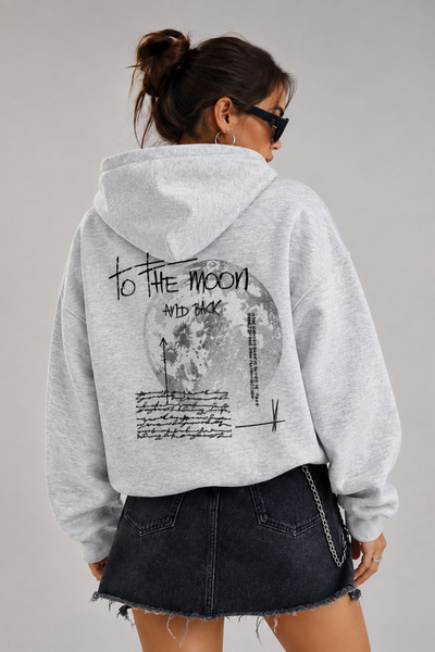 ZAVIXO Unisex Moon and Text Back Print Oversized Hooded Hoodie Drop Shoulder ...
