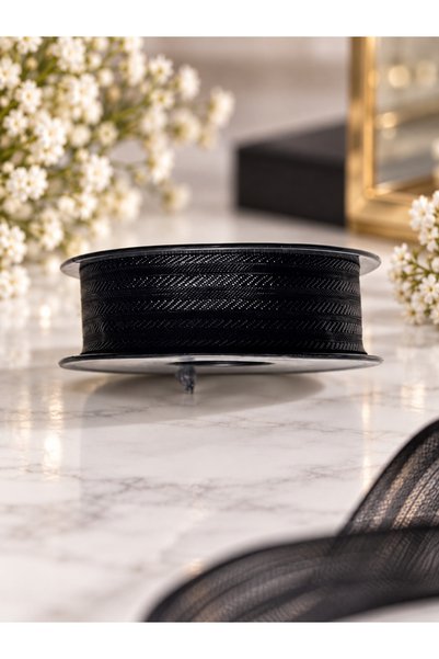 kubbe tekstil aksesuar Black Striped Chiffon Ribbon 2.5 cm – 1 Roll 20 Yards Gift Wrapping, Flower Bouquet, Engagement Wedding and Decoration Ribbon