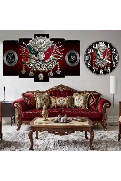 BellaaaModa Osmanlı temalı Dekoratif Desenli Mdf Tablo 5 Parça Set ve Saatli ...