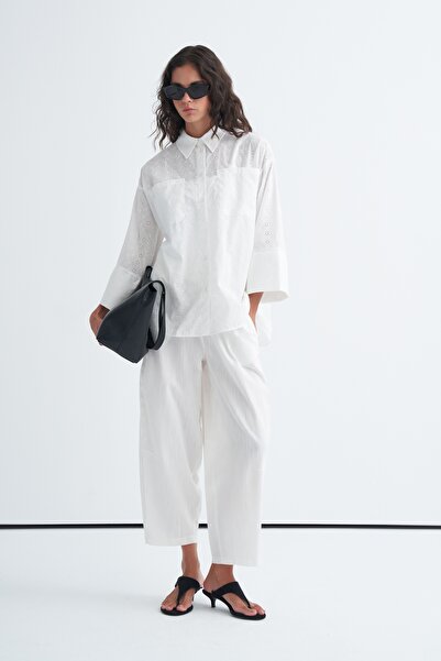 EBU Prive Women's Embroidered Pocket Shirt White