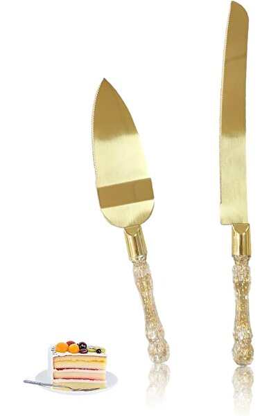 Sweet seven Sweet Sven Stainless Steel Cake Knife Set in Shine Gold Color ® S...