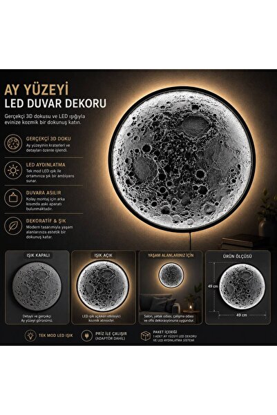 NoxCraftDesing Ay Görselli Dekoratif Gece Lambası(50x50cm)