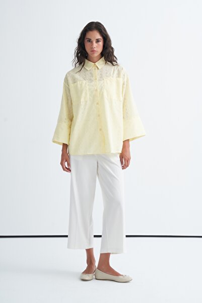 EBU Prive Women's Embroidered Pocket Shirt Yellow