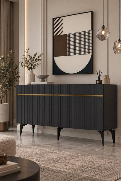 Modova Home 150MHK5AA TEDDY LAZER PLEKSİ DESEN KONSOL ve TV SEHPASI ANTRASİT-...