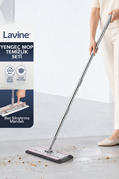 Lavine Yengeç Mop Temizlik Seti 360* Mandallı Yer Silme Çift Taraflı Mikrofib...