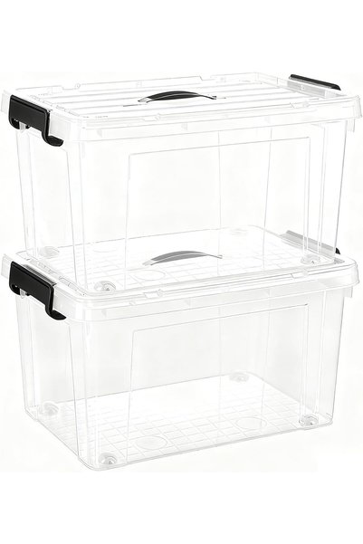 Generic Last made Clear Plastic Storage Box 47 Liters with Lockable Lid & Wheels,Plastic Organizer Bin with Handles, Home Storage 49x27.5x35cm, 2 pcs