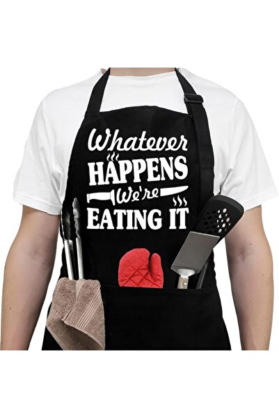 Tazweeq Printed Black Men'S Apron With Pockets And Adjustable Neck Strap Wate...