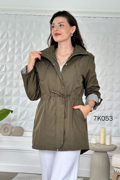 İnce Topuk High Collar Waist Gathered Trench Coat 7K053