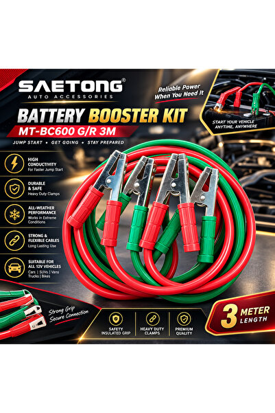 MTOOLS MT-BC600 G/R 3M Battery Booster Kit 600A Heavy Duty Jumper Cables, 3 M...
