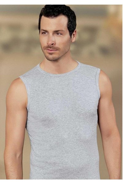 Tutku Me023 Zero Sleeve Ribbed Men's Undershirt Gray 10 Pieces