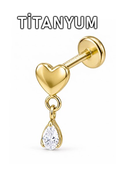 MORNEVA Titanyum Kalp Altı Taş Sallantılı Kulak Helix Flat Tragus Piercingi (...