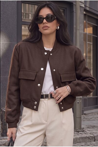 ALFUDO Moda Collection Çıtçıt Detaylı Cepli Kısa Bomber Ceket