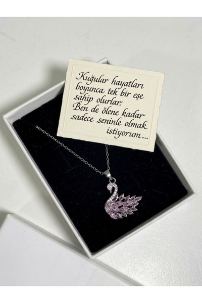 SHİNE ACCESSORY Pink swan kuğu kolye sevgiliye hediye