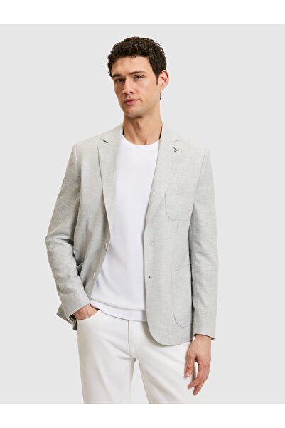 Cacharel Light Gray Slim Fit Wool Linen Blended Jacket 50284564-Vr001