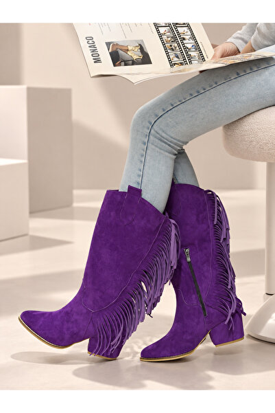 BERFONA Arizona Purple Suede Tasseled 5 cm Heel Dallas Boots Botties