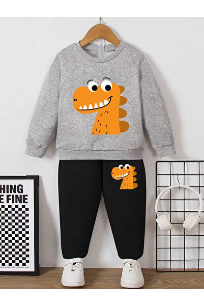 Machetta Children's Unisex Crew Neck Dinosaur Printed Sweatshirt and Sweatpan...