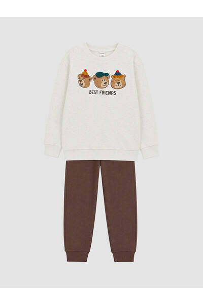 LC Waikiki Rmz Gi̇yi̇m Farkiyla Embroidered Boys' Thick Tracksuit Set