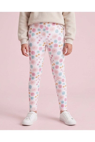 REDTAG Senior Girls White Floral Basic Leggings