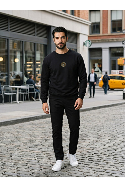 HAI COLLECTİON Unisex Nakışlı 3 İplik Sweatshirt – Bisiklet Yaka Rahat Kesim