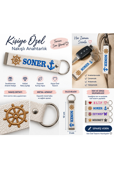 Kişiye Özel İsimli Nakışlı Anahtarlık