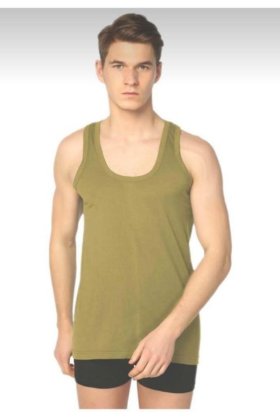 Tutku Men's 6" Khaki Classic Strappy Cotton Undershirt 0001