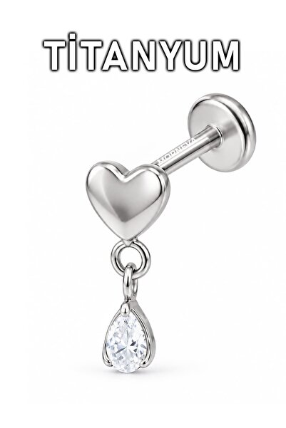 MORNEVA Titanyum Kalp Altı Taş Sallantılı Kulak Helix Flat Tragus Piercingi (...