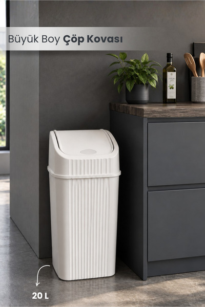 Orvila 20 Litre Pratik Kapaklı Mutfak Çöp Kovası Büyük Boy Banyo Çöp Kovası