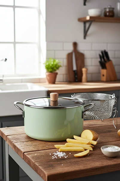 Akayev Enamel 23 cm Pro Frying and Yogurt Pot Soft Green