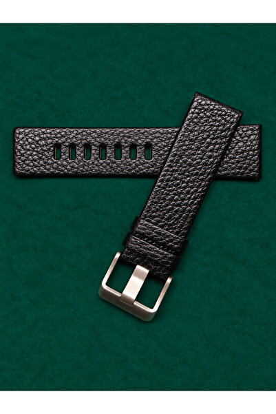 GENUINE LEATHER Men's Black Grained Genuine Leather 24mm Buckle Entry 22mm Wa...