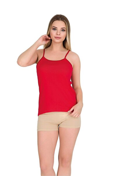 Tutku Women's Red Cotton Thread Strap Ribbed Undershirt 3-Pack