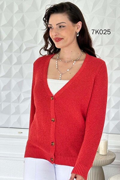 İnce Topuk V-Neck Buttoned Knitwear Cardigan 7K025