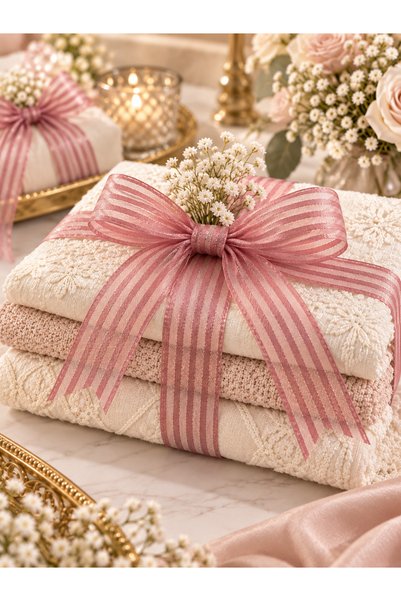 kubbe tekstil aksesuar Powder Striped Chiffon Ribbon 2.5 cm – 1 Roll 20 Meters – Decorative Bow, Gift Wrapping and Organizational Decoration Ribbon