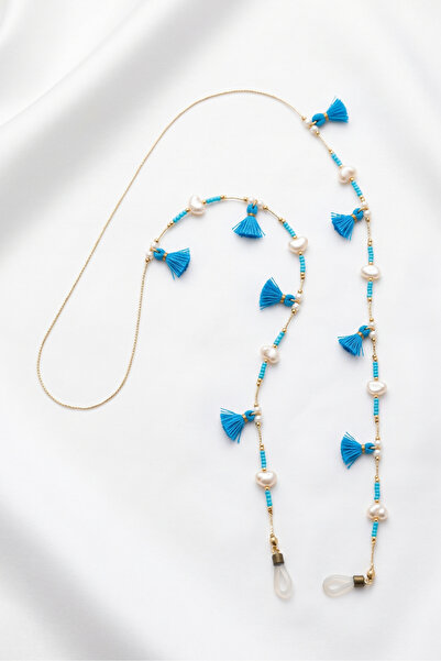 PETEK AKSESUAR Blue Beaded Pearl Tassel Glasses Chain