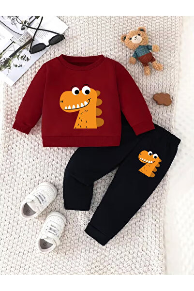 Machetta Children's Unisex Crew Neck Dinosaur Printed Sweatshirt and Sweatpan...