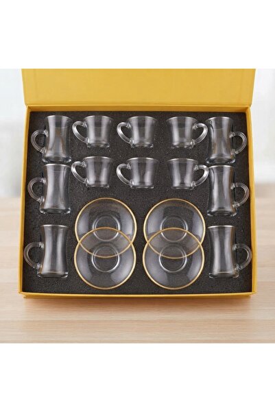 Modern shop Luxury Glassware Tea and Coffee Set Gold Rimmed Glass Cups with S...