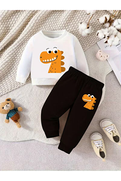 Machetta Children's Unisex Crew Neck Dinosaur Printed Sweatshirt and Sweatpan...